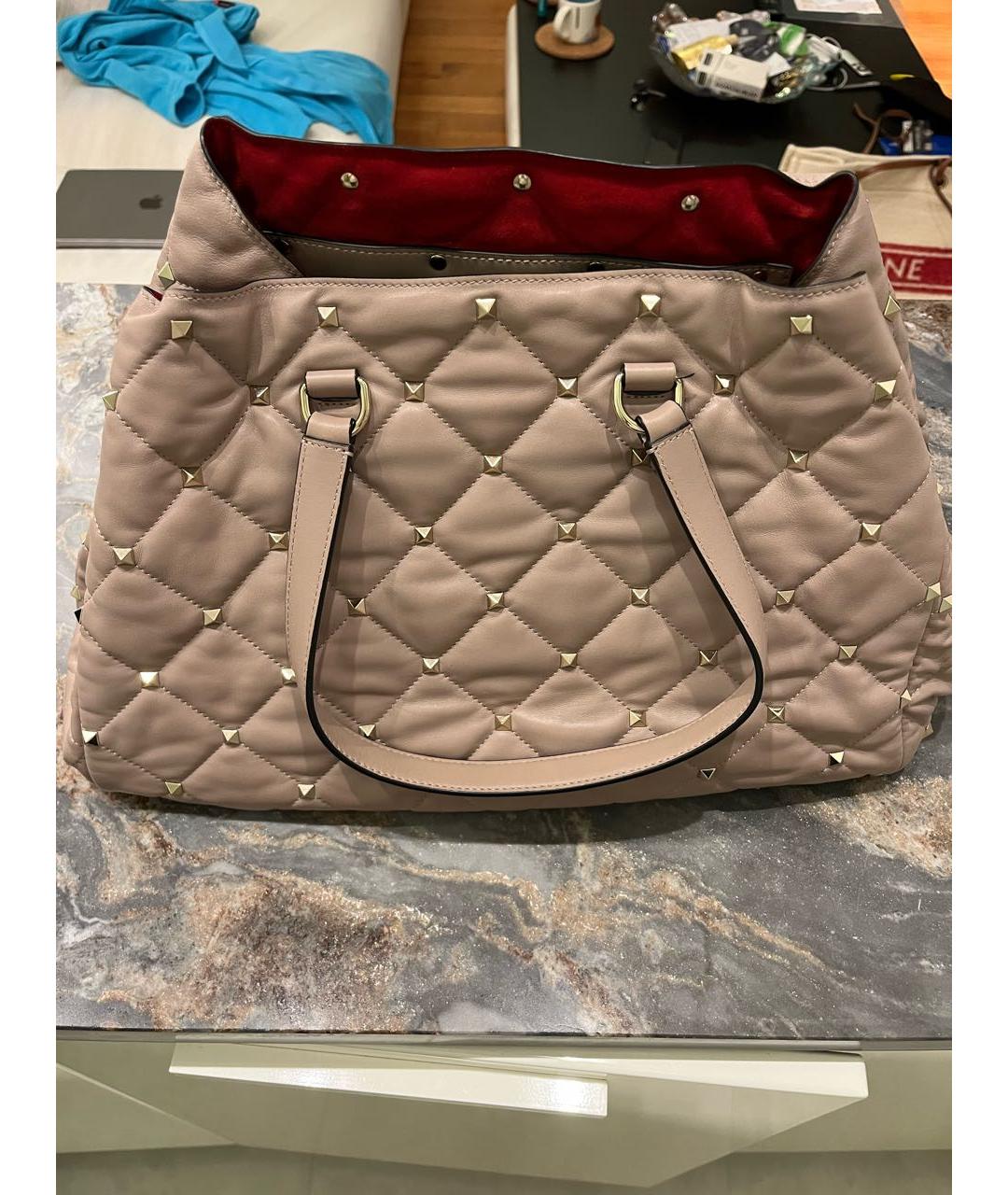 VALENTINO Бежевая кожаная сумка тоут, фото 9