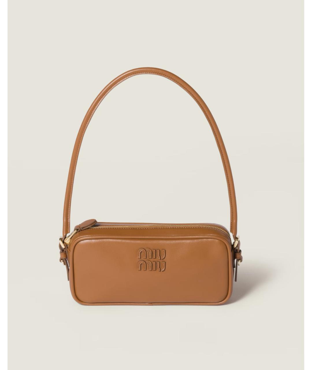 MIU MIU Коричневая кожаная сумка с короткими ручками, фото 4
