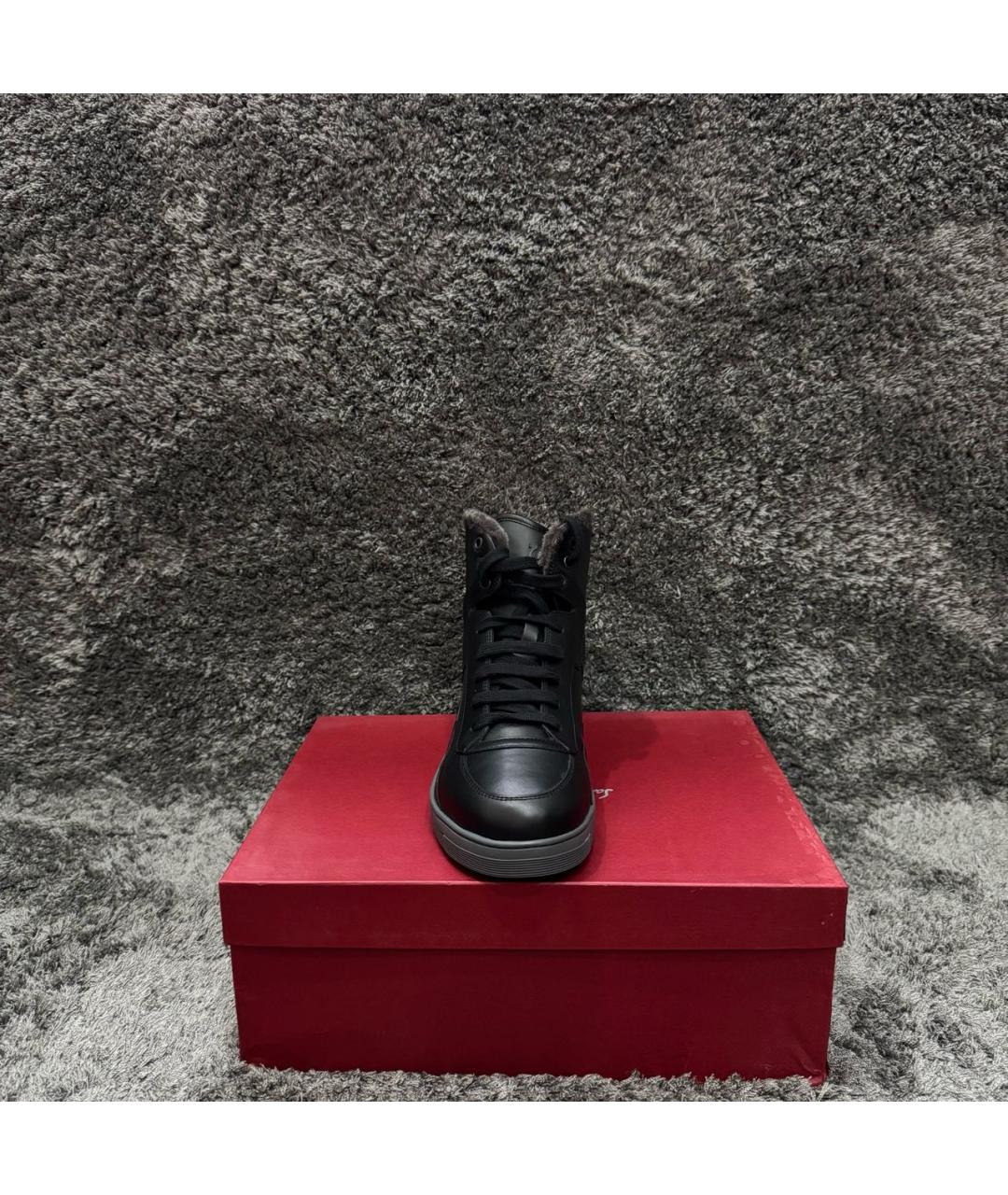 FERRAGAMO Черные кожаные высокие кроссовки / кеды, фото 2