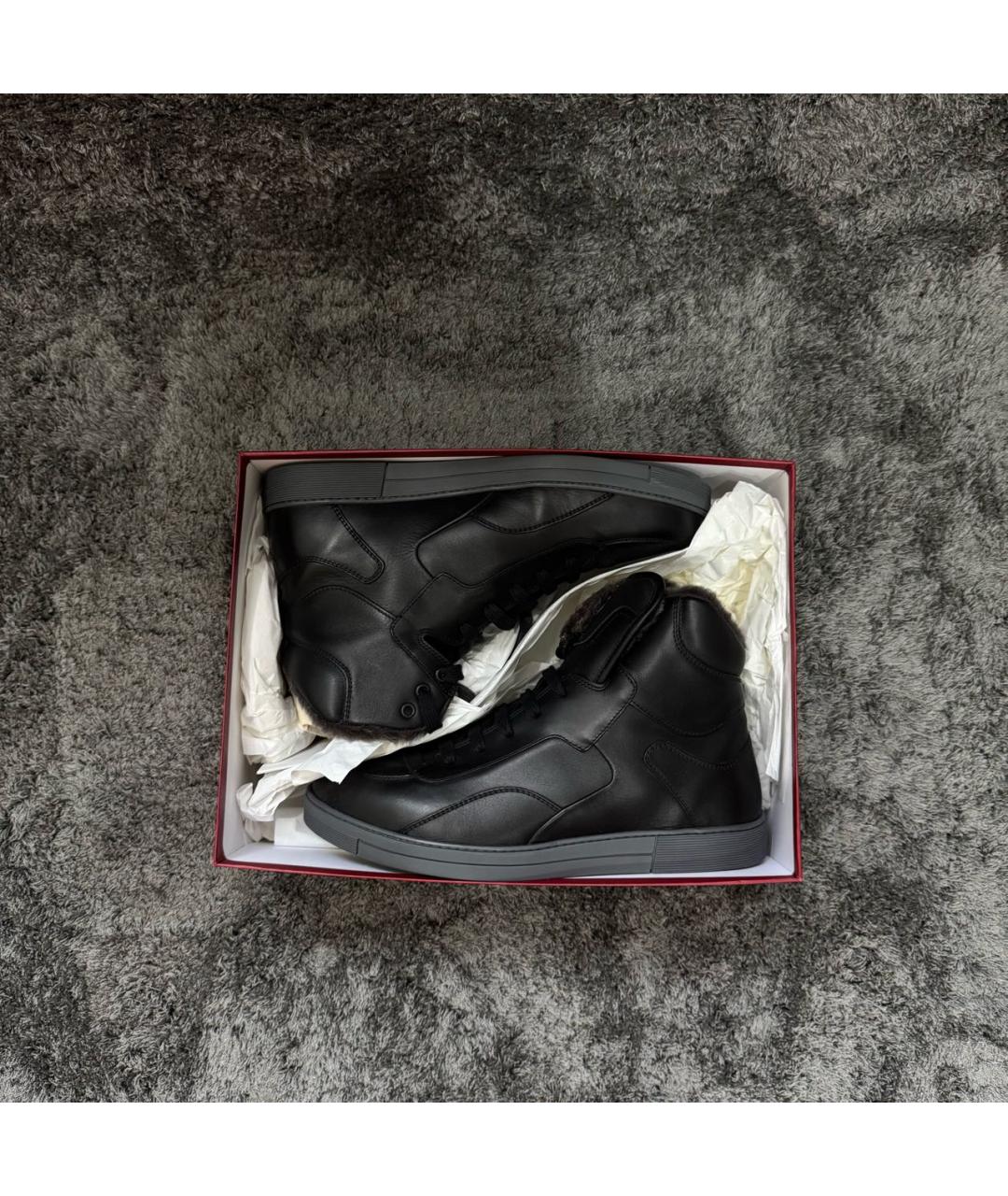 FERRAGAMO Черные кожаные высокие кроссовки / кеды, фото 8