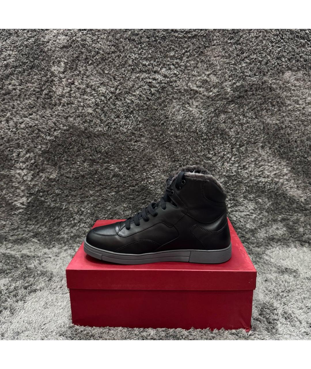 FERRAGAMO Черные кожаные высокие кроссовки / кеды, фото 3