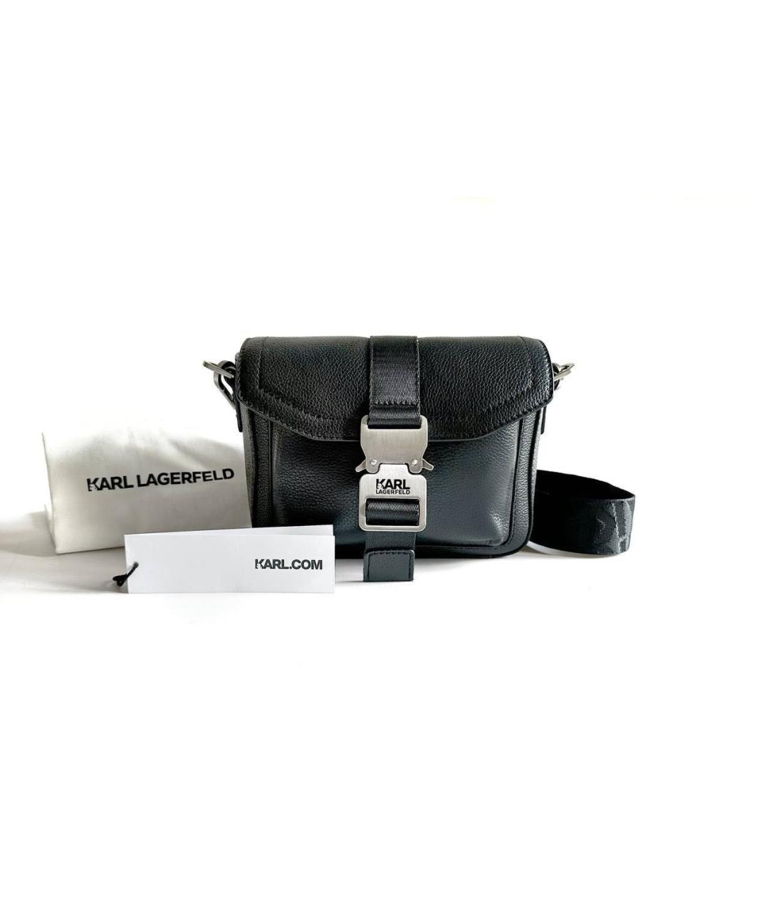 KARL LAGERFELD Черная кожаная сумка на плечо, фото 2