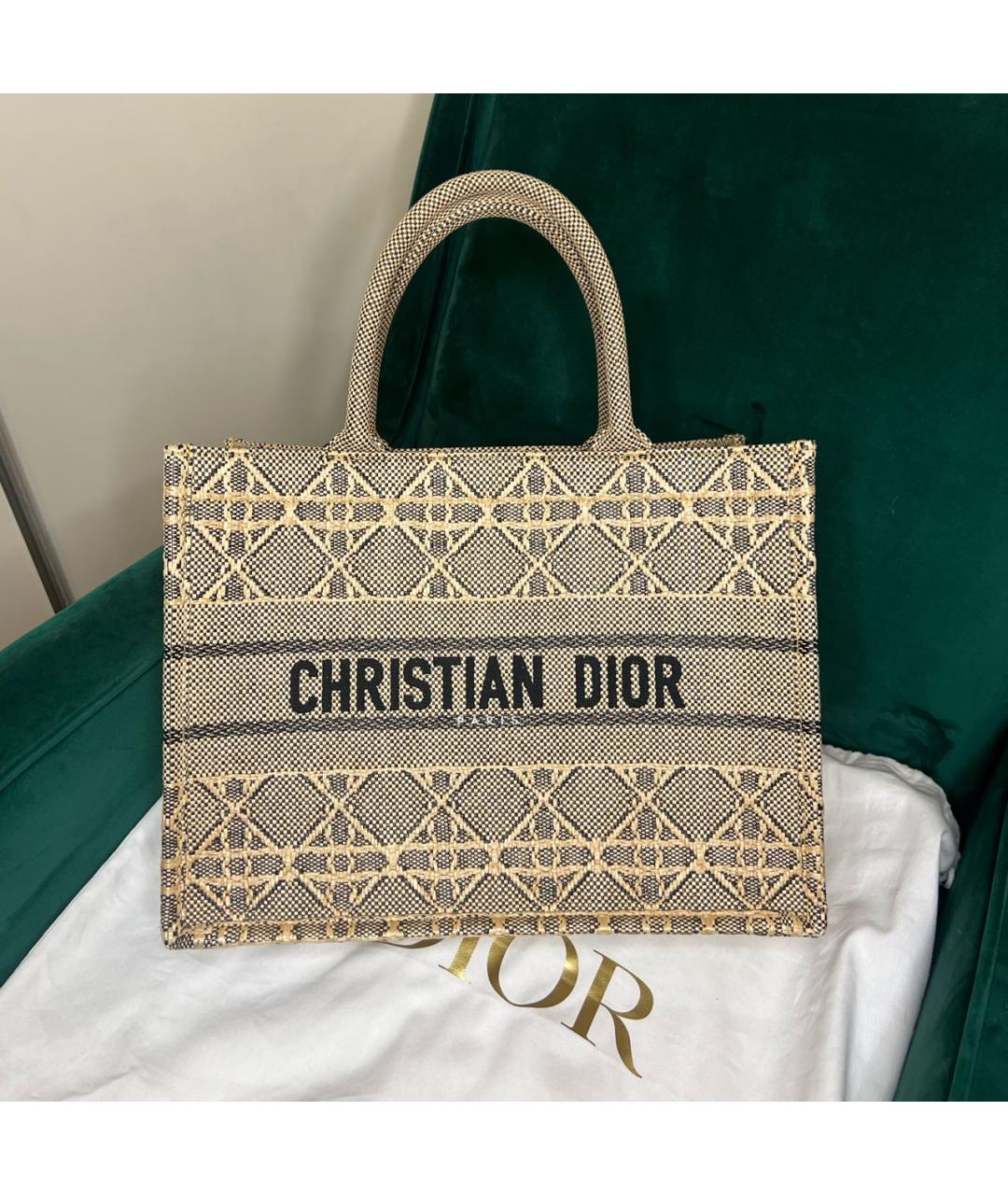 CHRISTIAN DIOR Бежевая льняная сумка тоут, фото 5