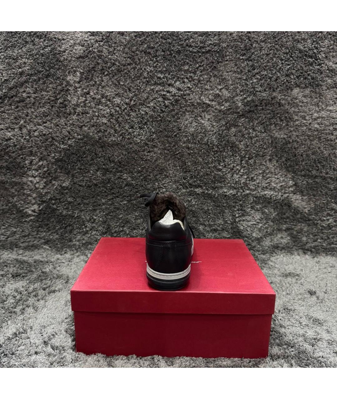 FERRAGAMO Черные кожаные низкие кроссовки / кеды, фото 4