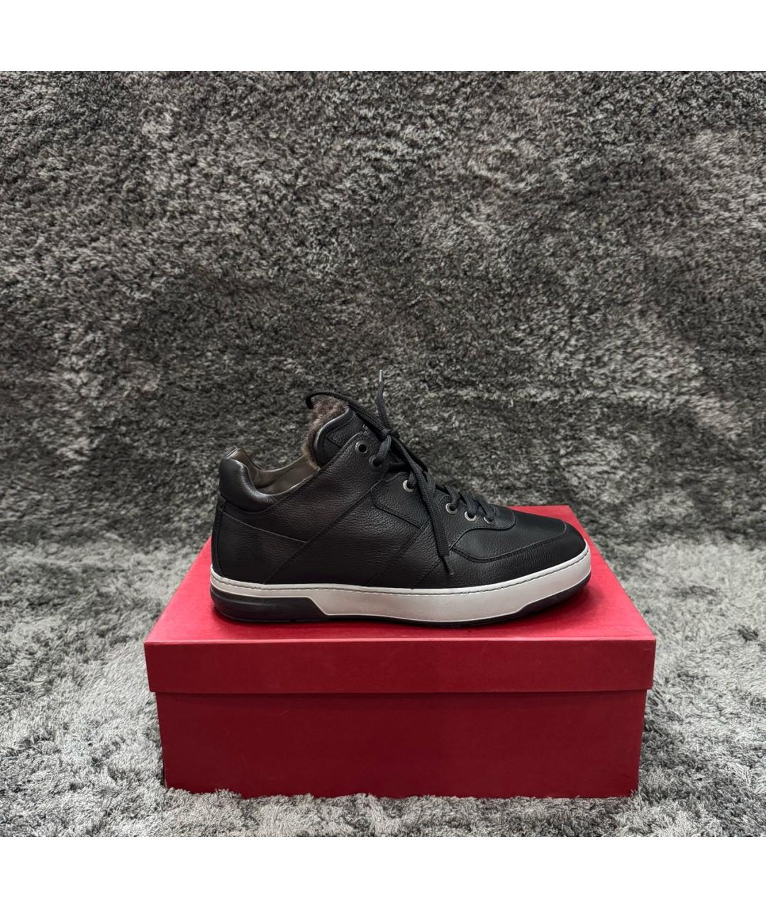 FERRAGAMO Черные кожаные низкие кроссовки / кеды, фото 9