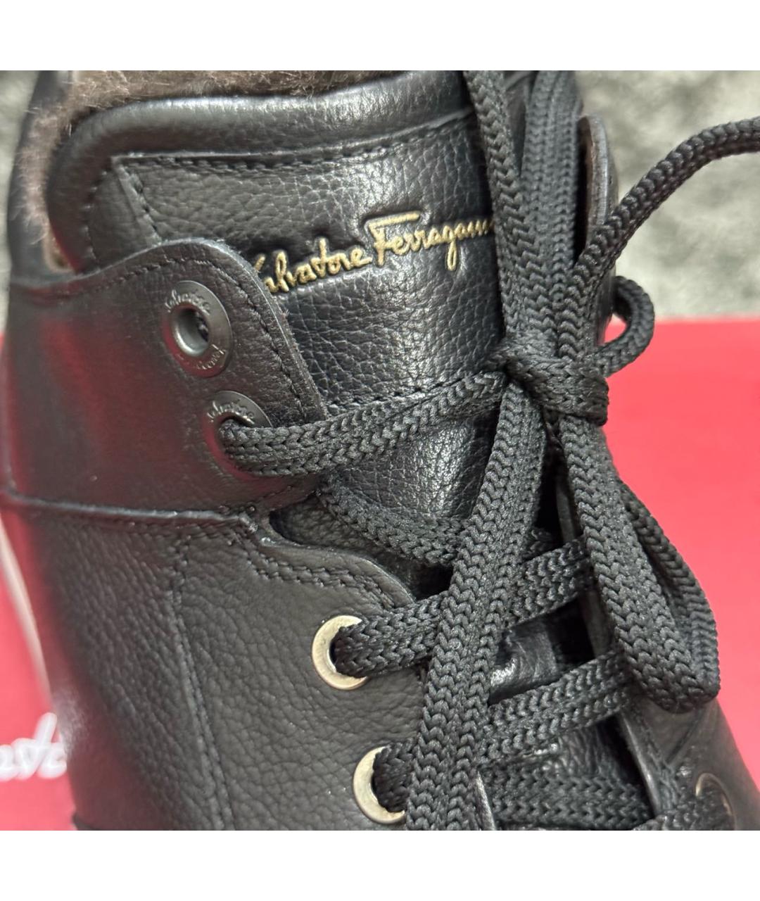 FERRAGAMO Черные кожаные низкие кроссовки / кеды, фото 6