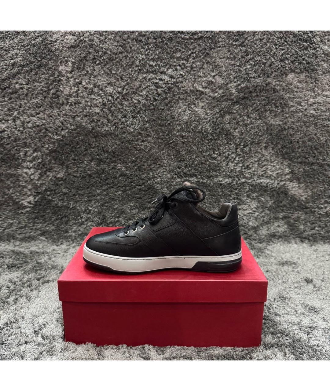 FERRAGAMO Черные кожаные низкие кроссовки / кеды, фото 3