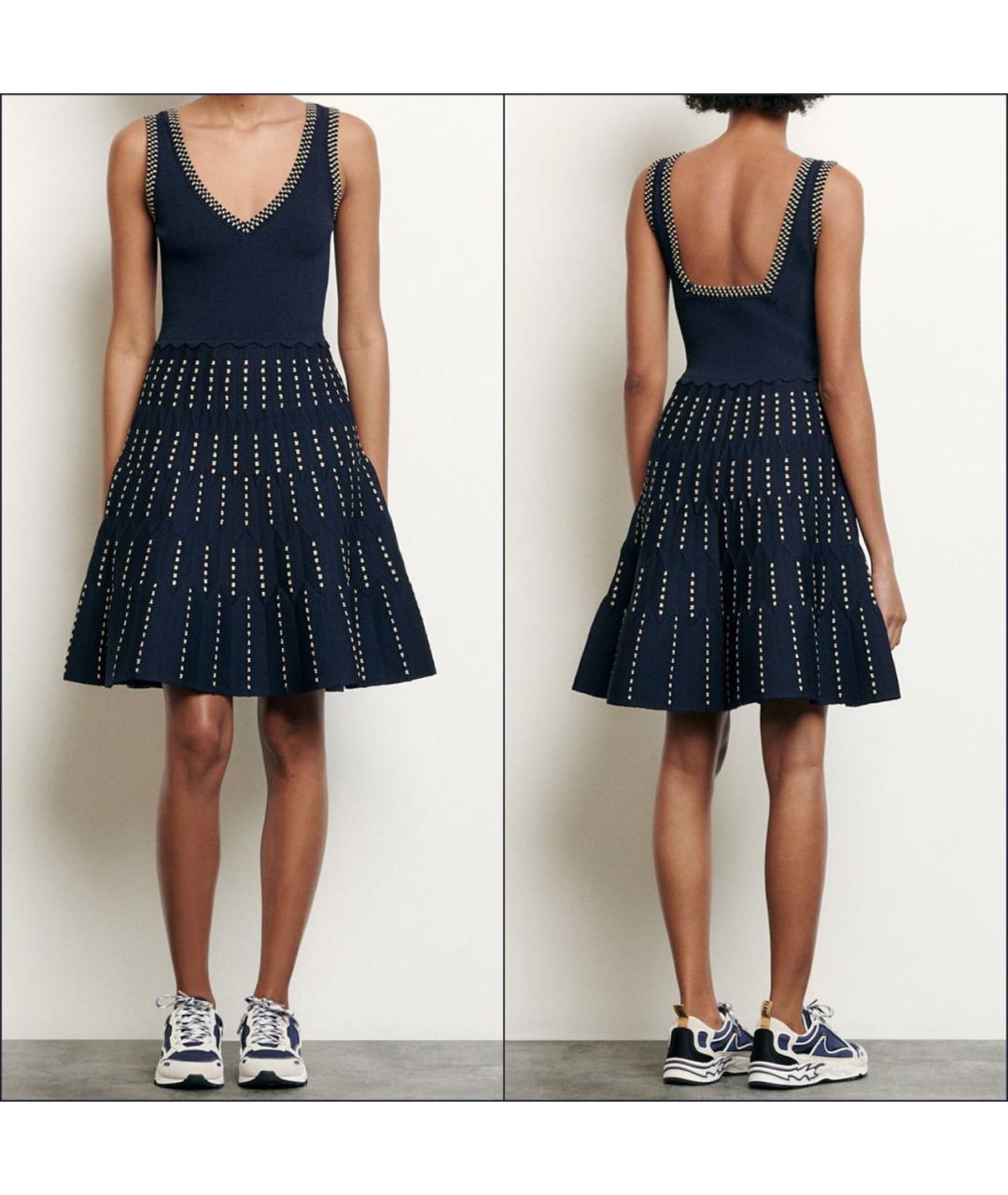 SANDRO Темно-синее вискозное повседневное платье, фото 8