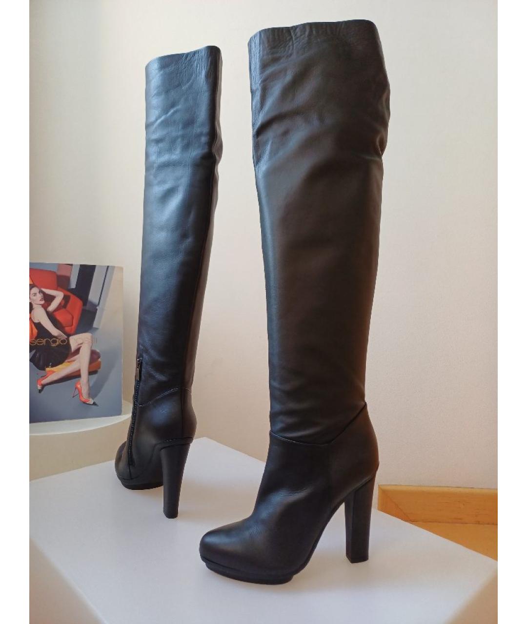 LE SILLA Черные кожаные ботфорты, фото 2