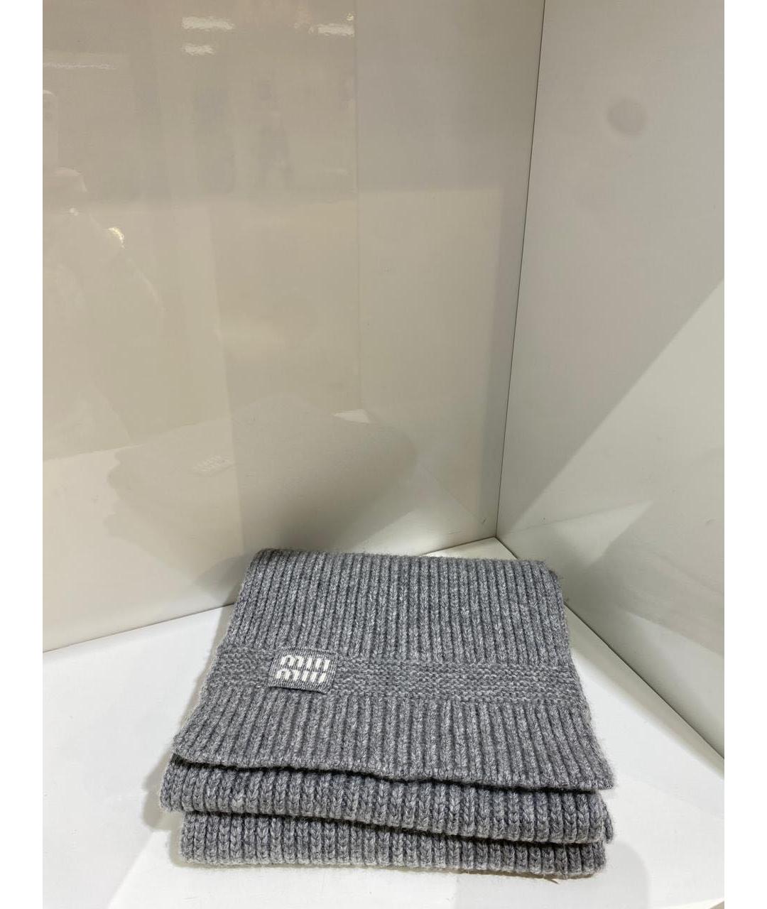 MIU MIU Серый кашемировый шарф, фото 2