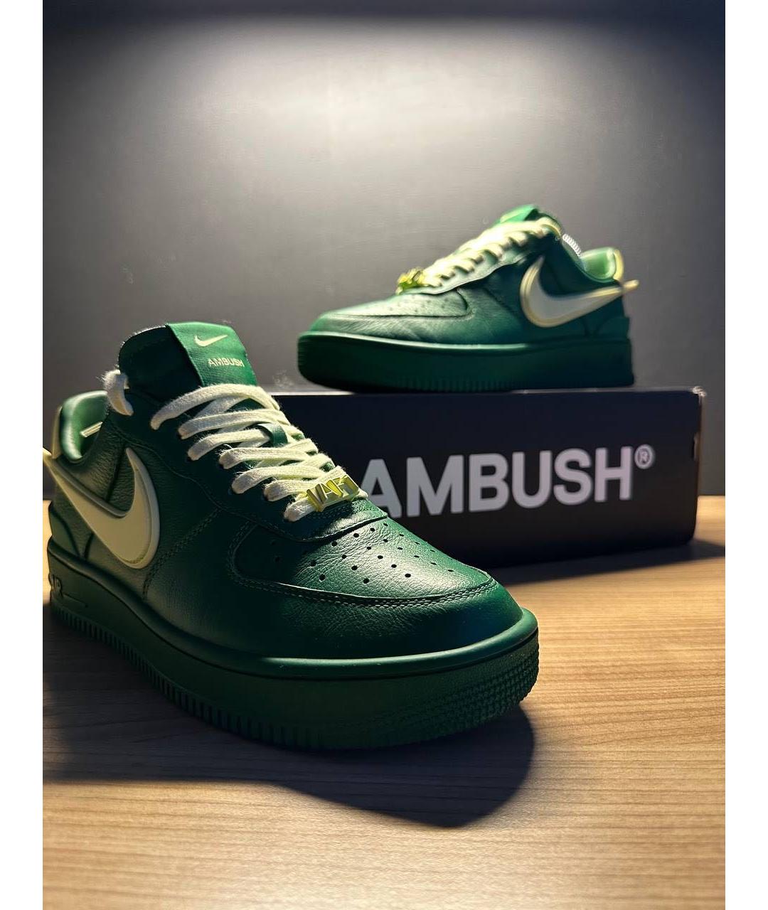 NIKE Зеленые кожаные низкие кроссовки / кеды, фото 2