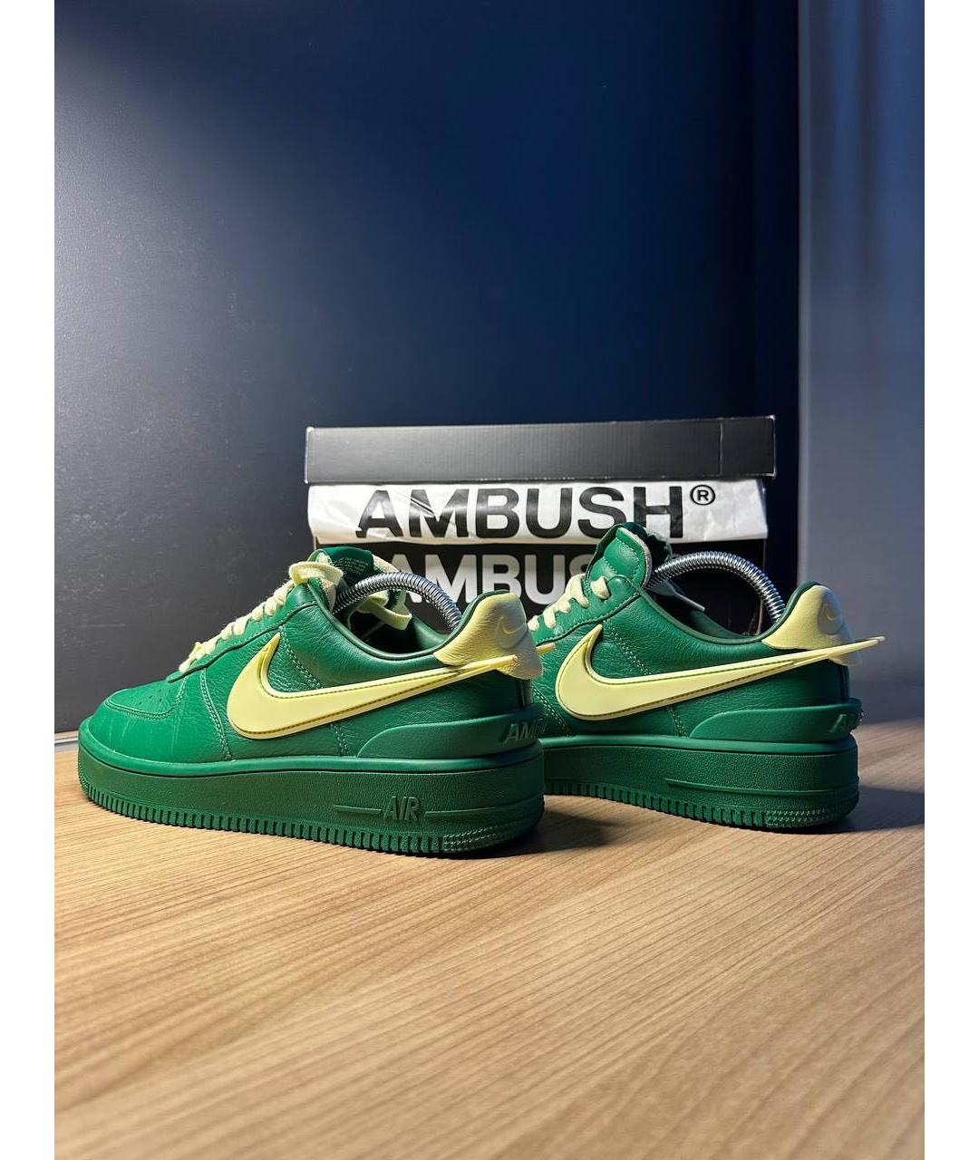 NIKE Зеленые кожаные низкие кроссовки / кеды, фото 3