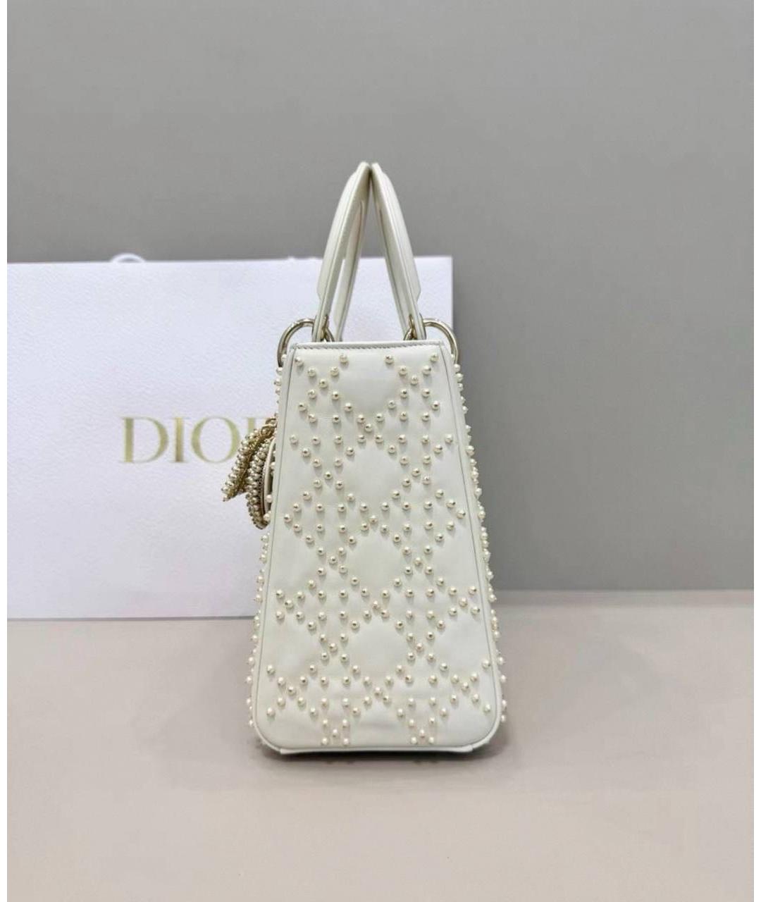 CHRISTIAN DIOR Белая кожаная сумка с короткими ручками, фото 5