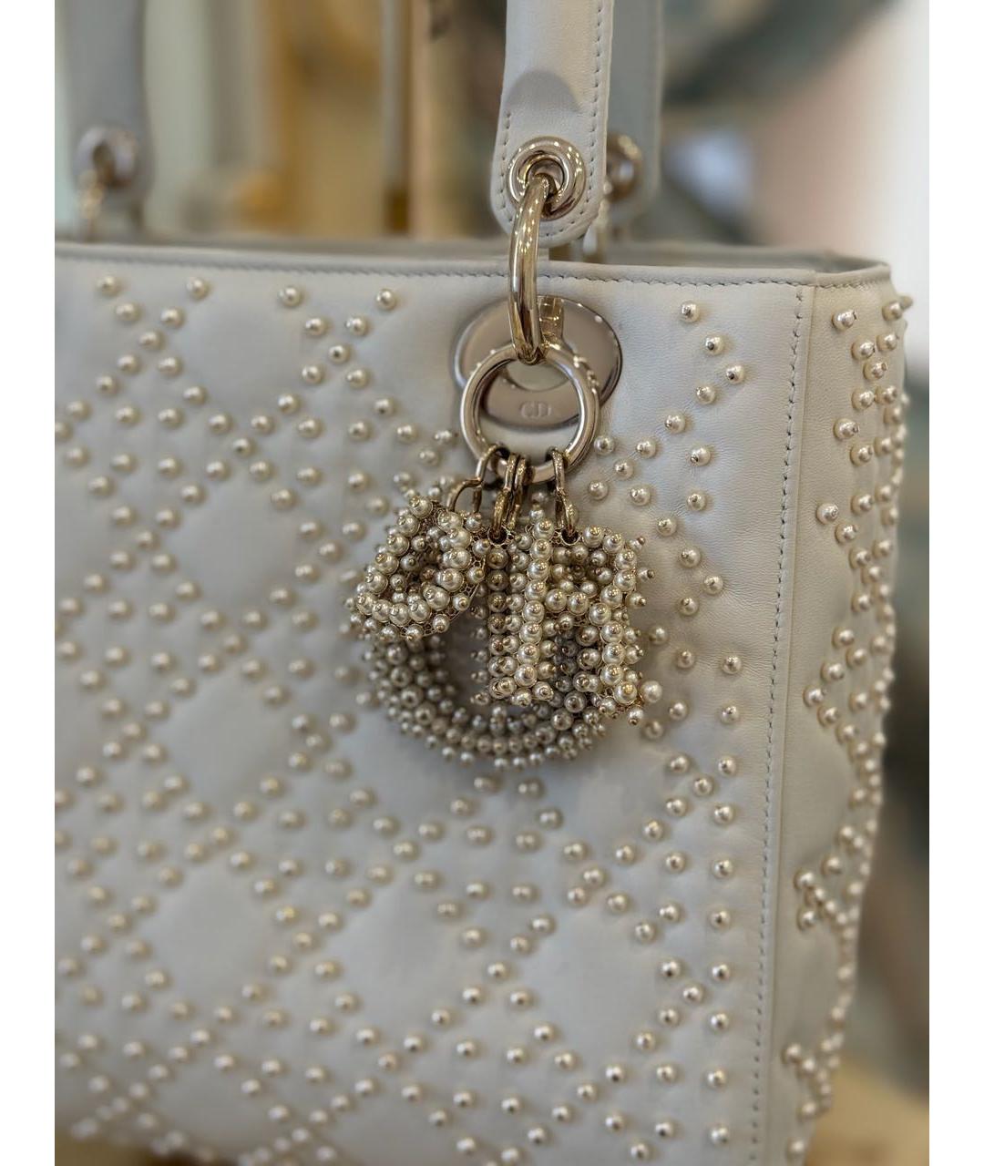 CHRISTIAN DIOR Белая кожаная сумка с короткими ручками, фото 4