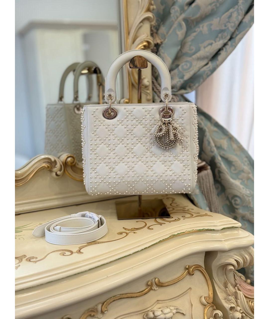 CHRISTIAN DIOR Белая кожаная сумка с короткими ручками, фото 3