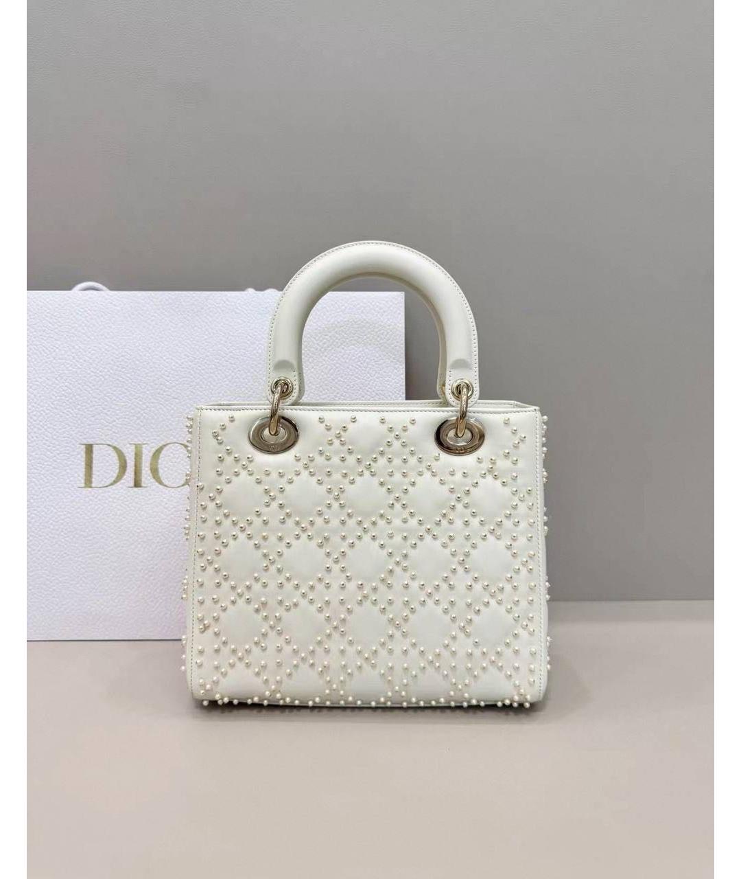 CHRISTIAN DIOR Белая кожаная сумка с короткими ручками, фото 3