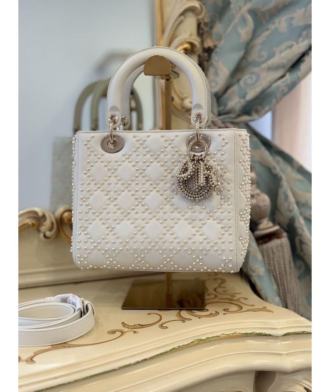 CHRISTIAN DIOR Белая кожаная сумка с короткими ручками, фото 8