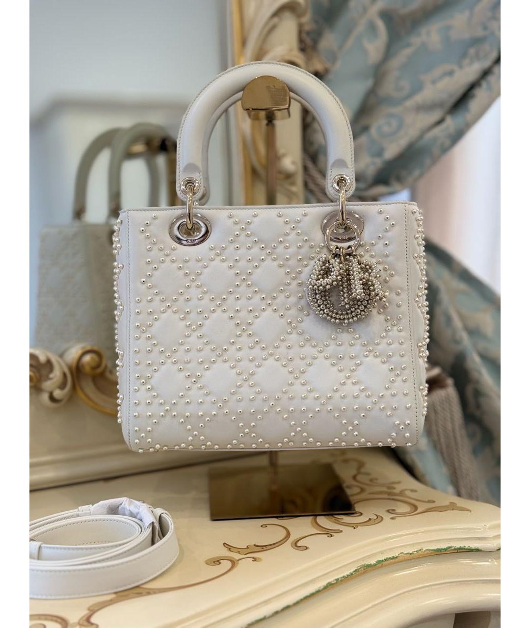 CHRISTIAN DIOR Белая кожаная сумка с короткими ручками, фото 2