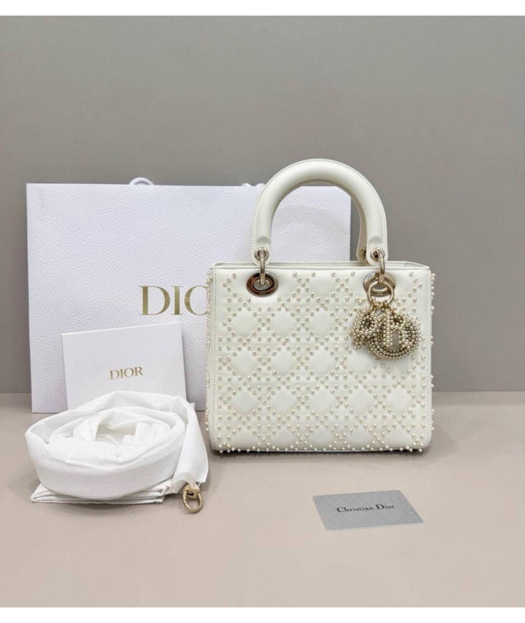 CHRISTIAN DIOR Белая кожаная сумка с короткими ручками, фото 2