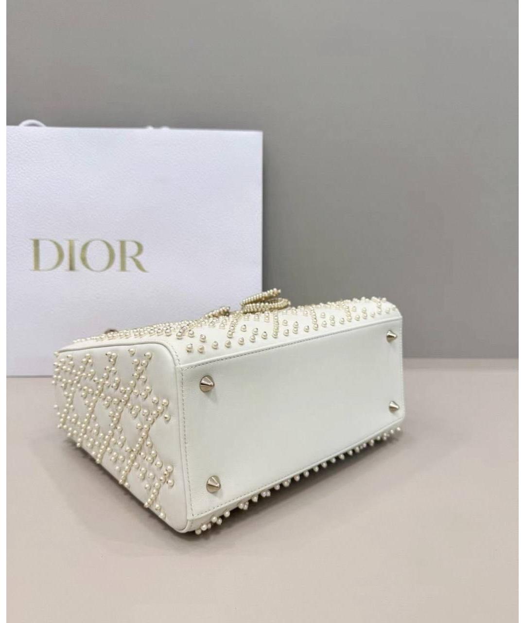CHRISTIAN DIOR Белая кожаная сумка с короткими ручками, фото 6