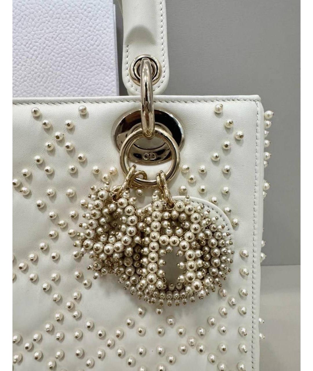 CHRISTIAN DIOR Белая кожаная сумка с короткими ручками, фото 8