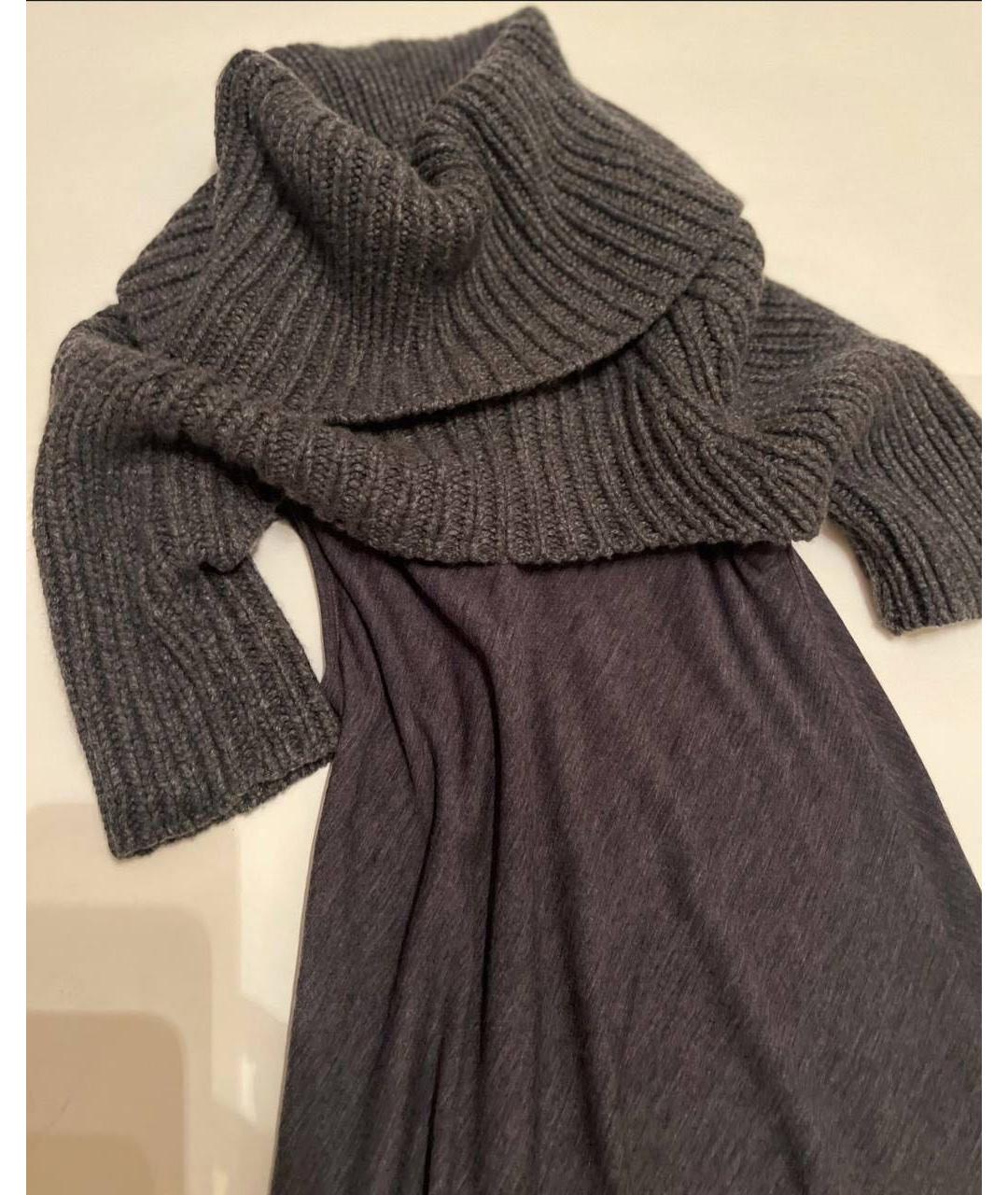 BRUNELLO CUCINELLI Серое кашемировое повседневное платье, фото 2