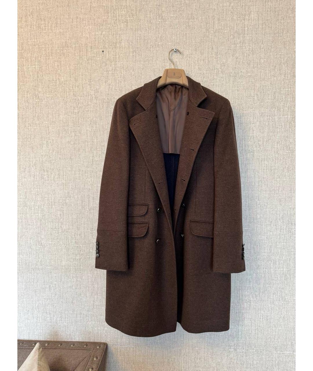 BRUNELLO CUCINELLI Коричневое шерстяное пальто, фото 9