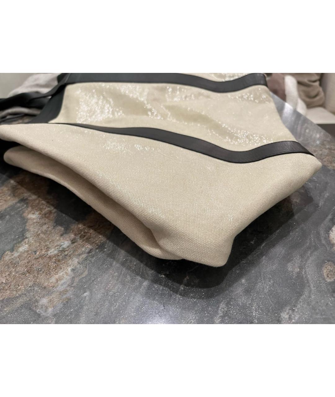 BRUNELLO CUCINELLI Бежевая тканевая сумка тоут, фото 8