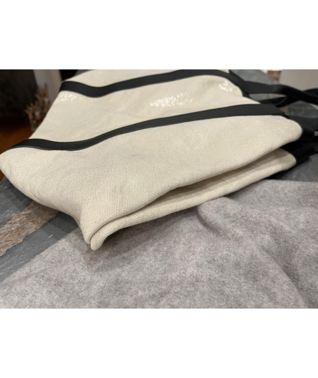 BRUNELLO CUCINELLI Бежевая тканевая сумка тоут, фото 6