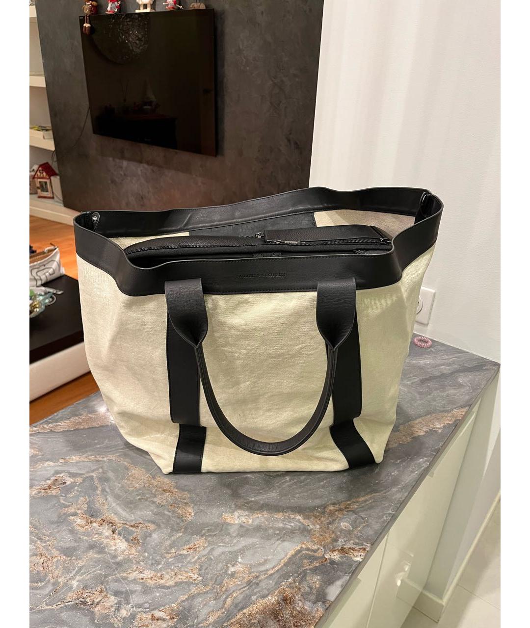 BRUNELLO CUCINELLI Бежевая тканевая сумка тоут, фото 3