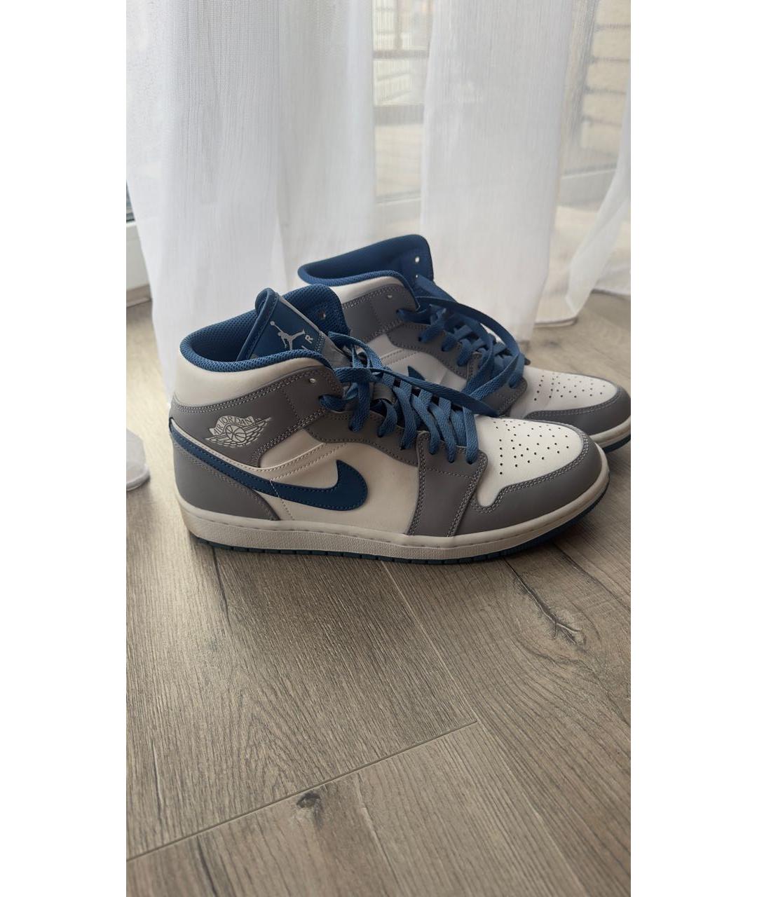 JORDAN Серые кожаные высокие кроссовки / кеды, фото 6