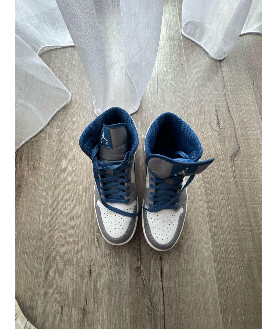 JORDAN Серые кожаные высокие кроссовки / кеды, фото 3