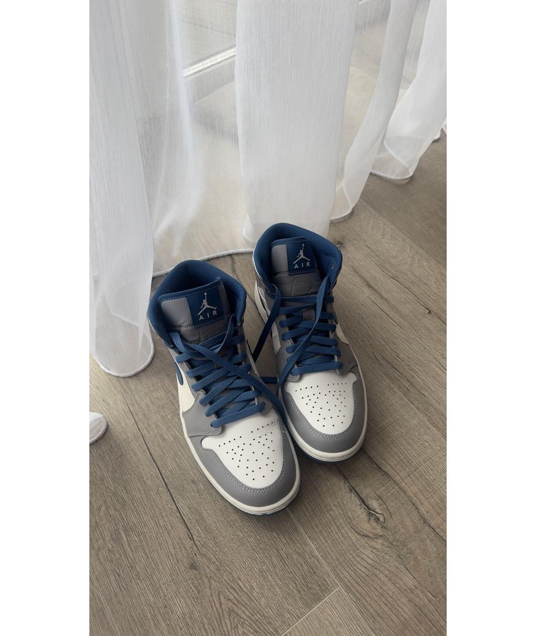 JORDAN Серые кожаные высокие кроссовки / кеды, фото 2