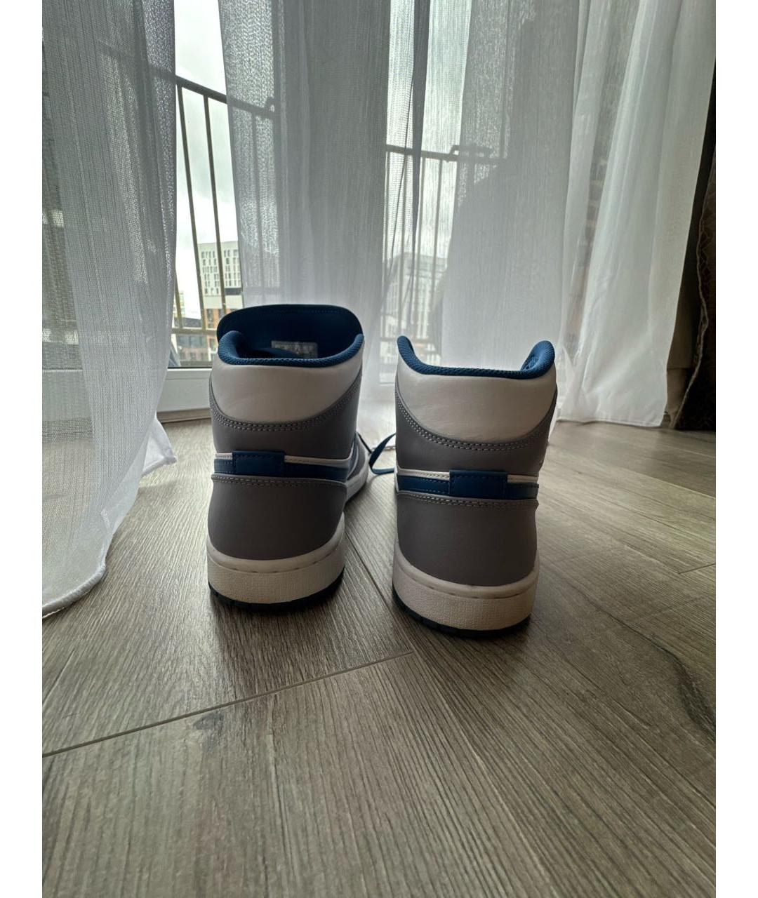 JORDAN Серые кожаные высокие кроссовки / кеды, фото 4