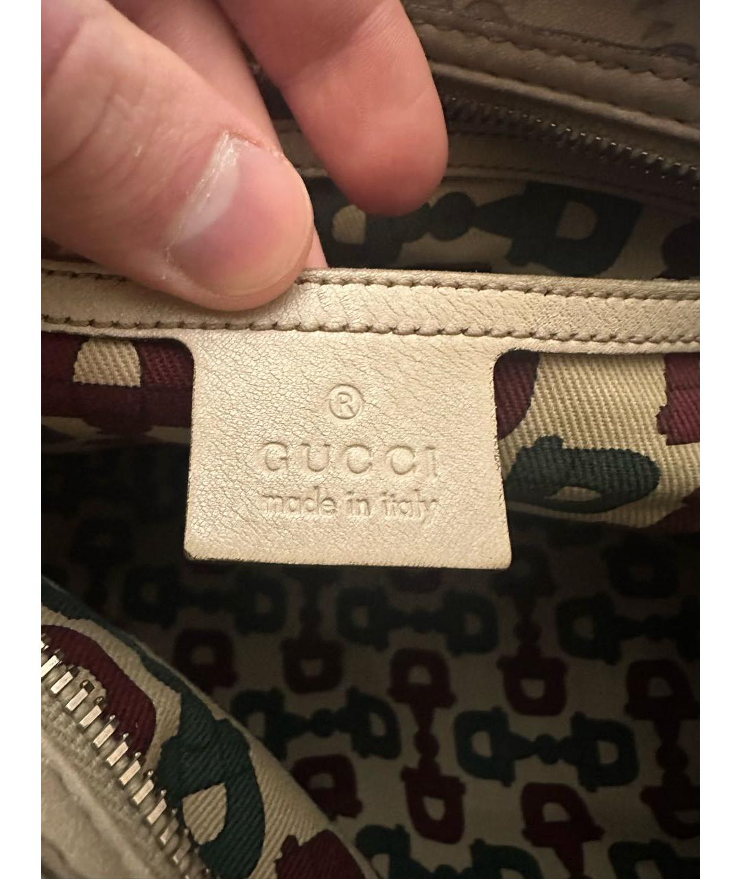 GUCCI Бежевая кожаная сумка с короткими ручками, фото 7