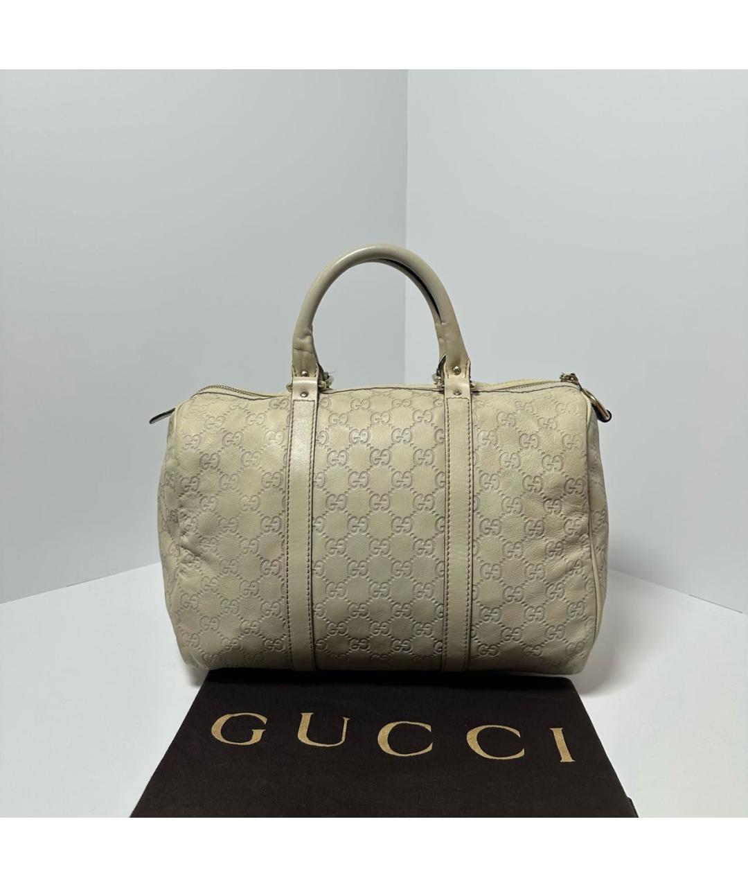 GUCCI Бежевая кожаная сумка с короткими ручками, фото 3