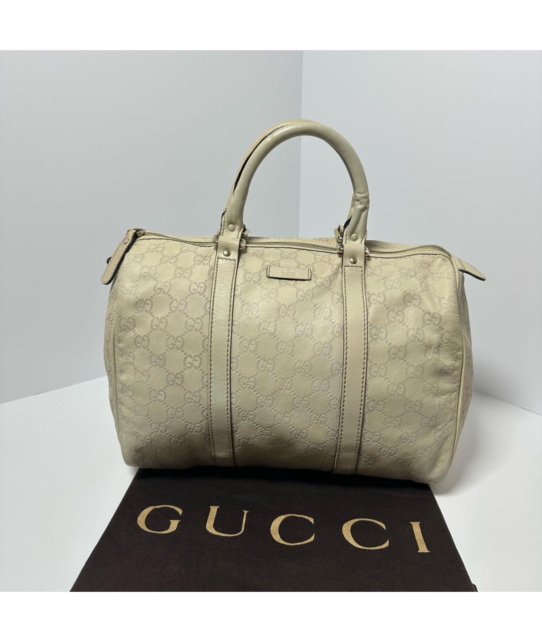 GUCCI Бежевая кожаная сумка с короткими ручками, фото 2