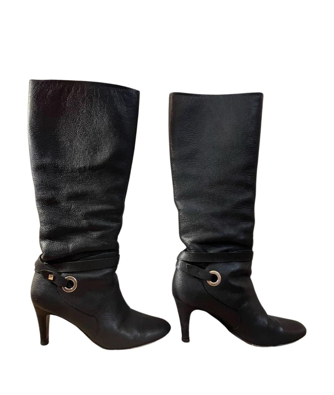 FERRAGAMO Черные кожаные сапоги, фото 1