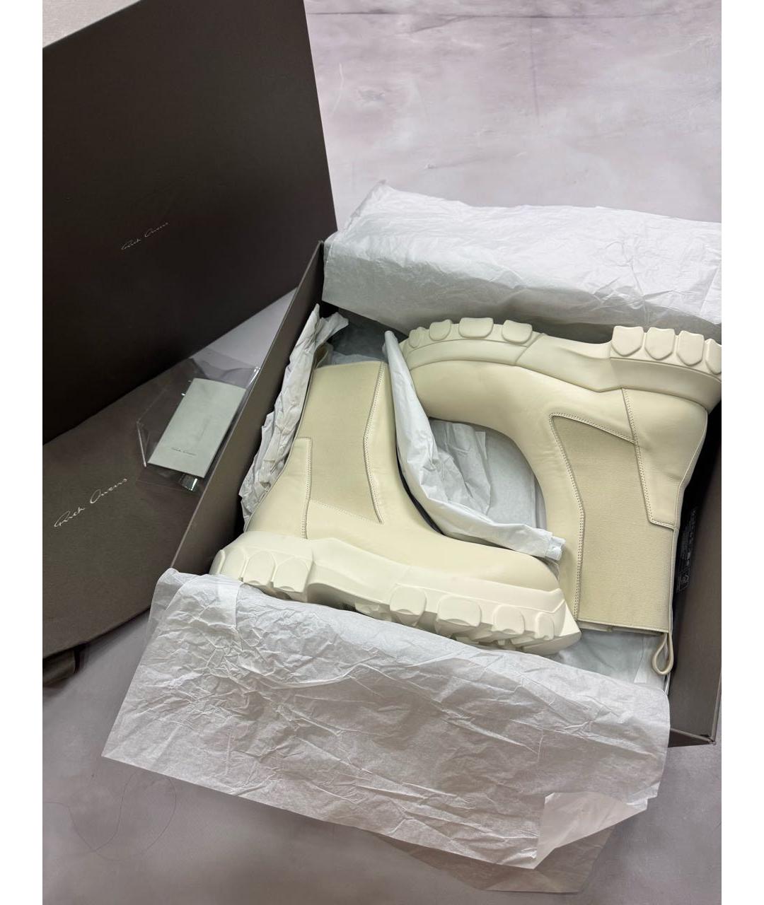 RICK OWENS Бежевые кожаные высокие ботинки, фото 3