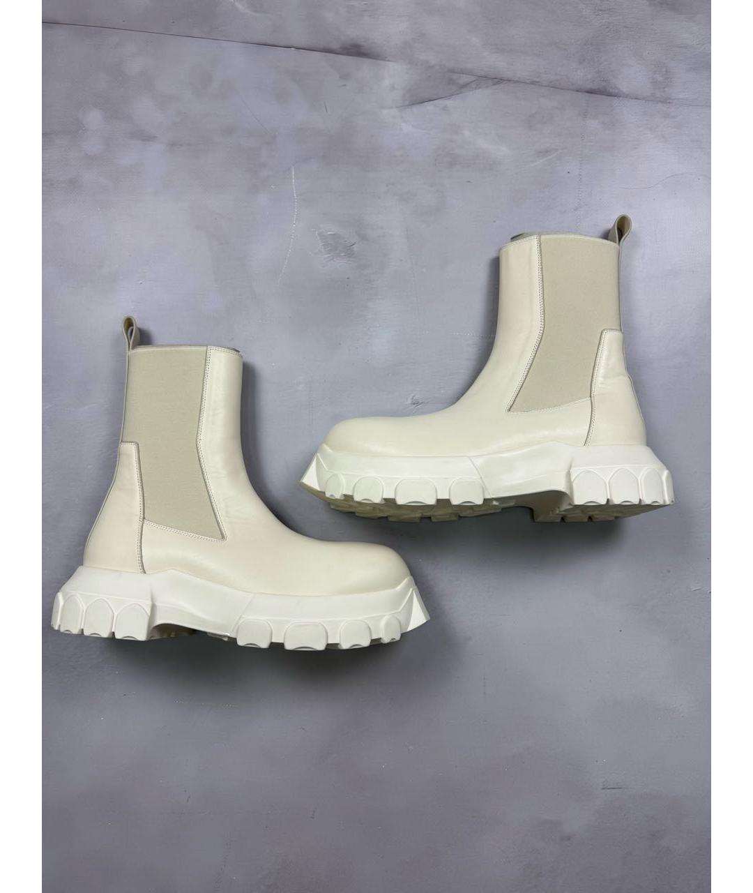 RICK OWENS Бежевые кожаные высокие ботинки, фото 4