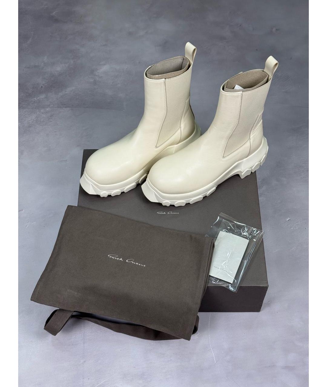 RICK OWENS Бежевые кожаные высокие ботинки, фото 2