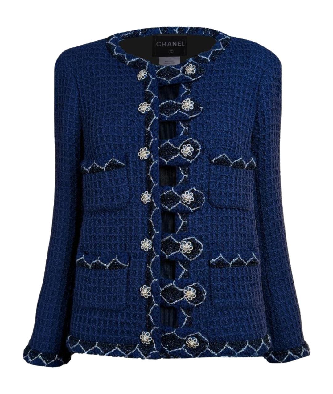 CHANEL Темно-синий твидовый жакет/пиджак, фото 1