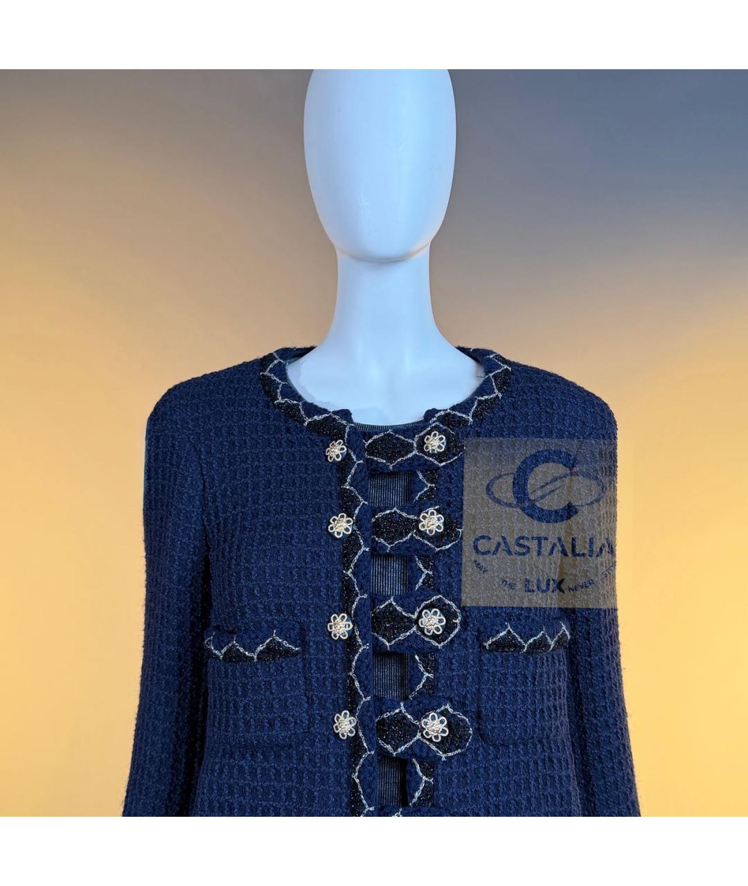 CHANEL Темно-синий твидовый жакет/пиджак, фото 5