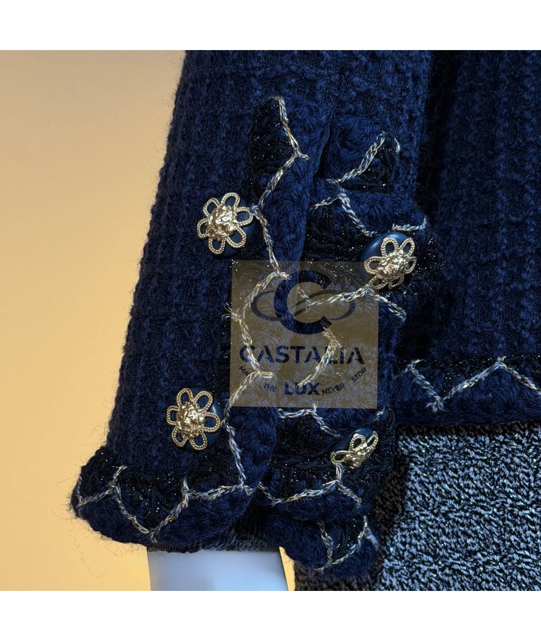 CHANEL Темно-синий твидовый жакет/пиджак, фото 7