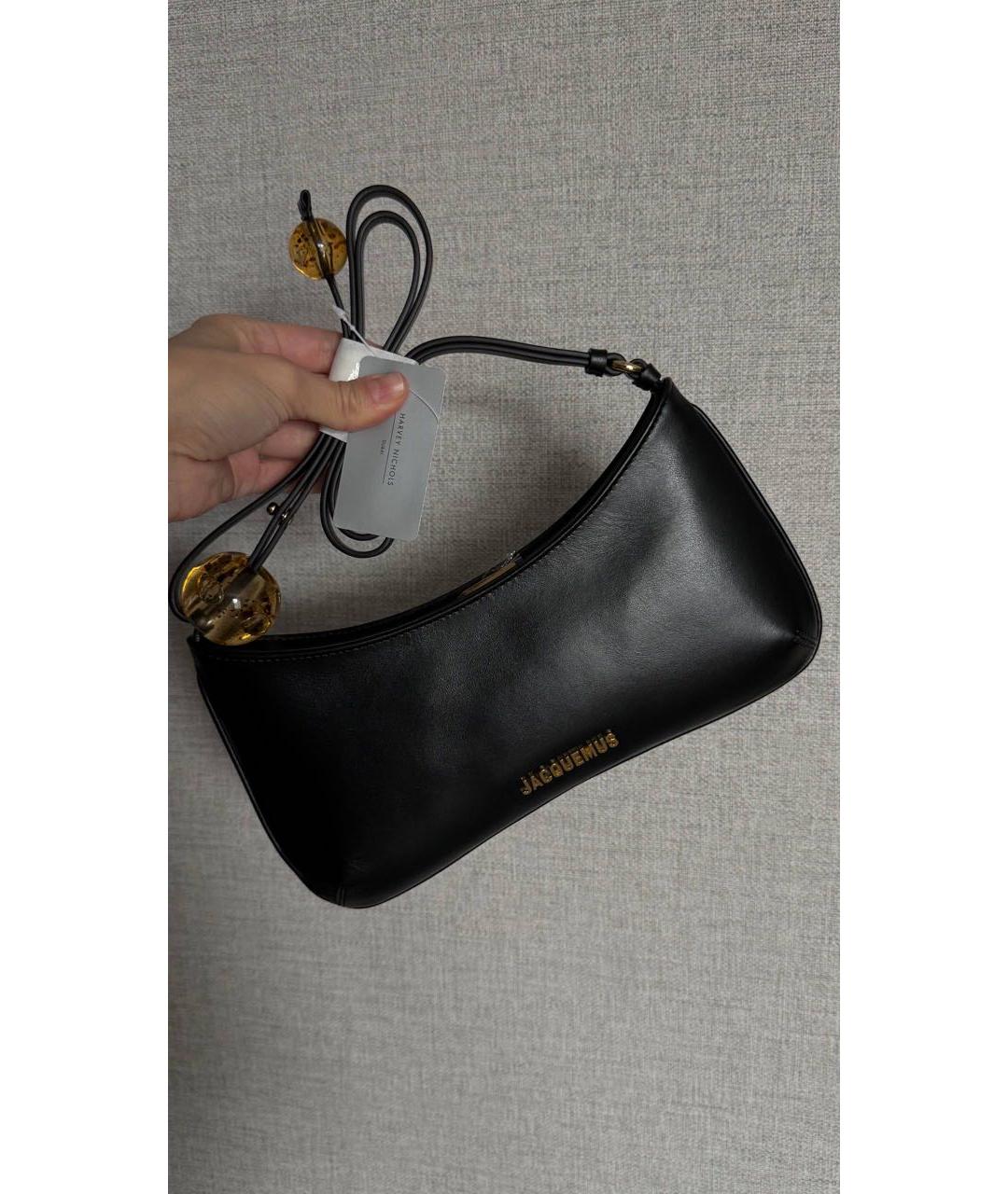 JACQUEMUS Черная кожаная сумка с короткими ручками, фото 5