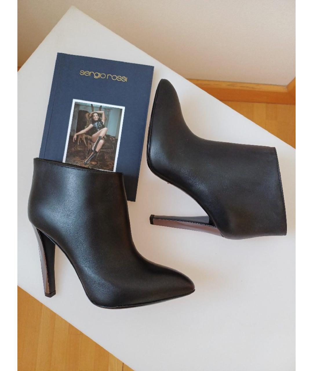 SERGIO ROSSI Черные кожаные ботильоны, фото 4