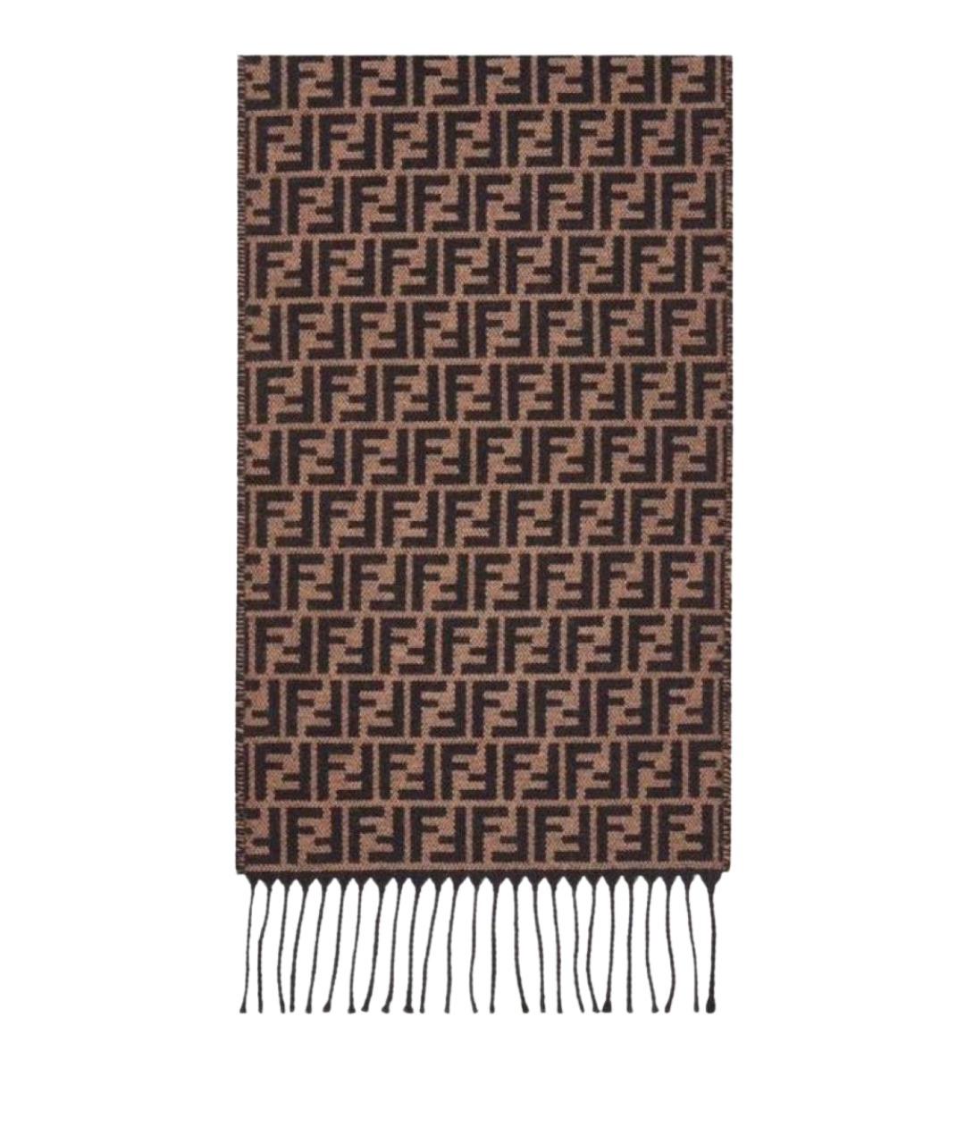 FENDI Коричневый шерстяной шарф, фото 1