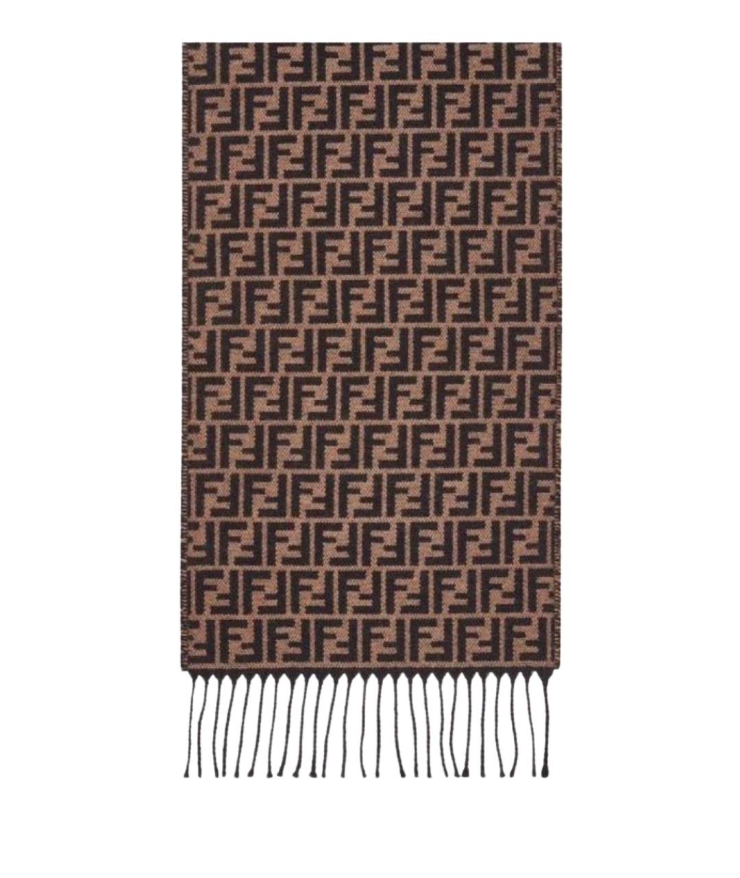 FENDI Коричневый шерстяной шарф, фото 7