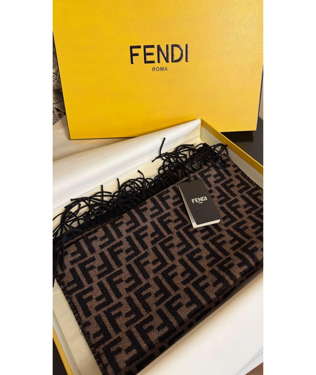 FENDI Коричневый шерстяной шарф, фото 2