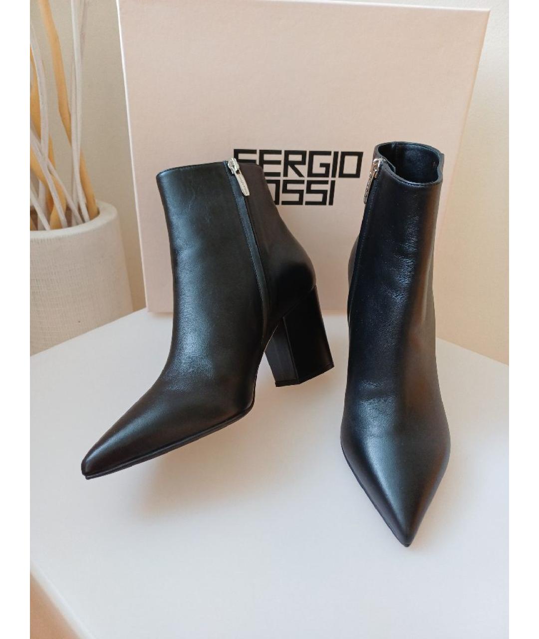 SERGIO ROSSI Черные кожаные ботильоны, фото 3